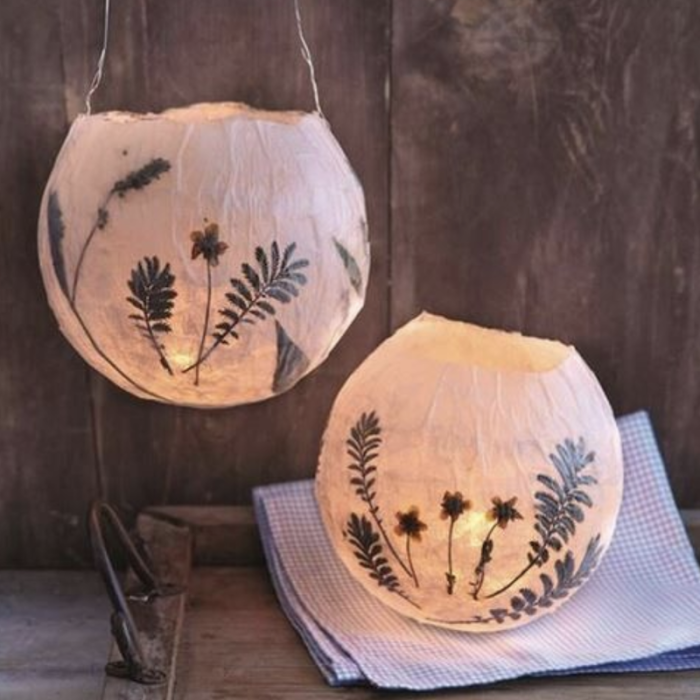 paper mache lanterns with pressed flowers