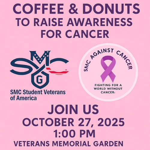 Coffee and Donuts to raise awareness for cancer event 10/27 1:00 in the Veterans Memorial Garden