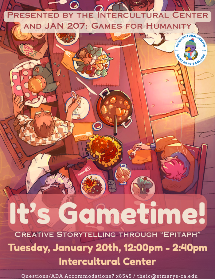 A group of friends around a dinner table in a warm atmopshere playing a game.