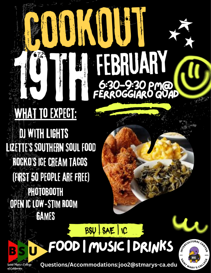 Black background with a photo of soul food and details about the event