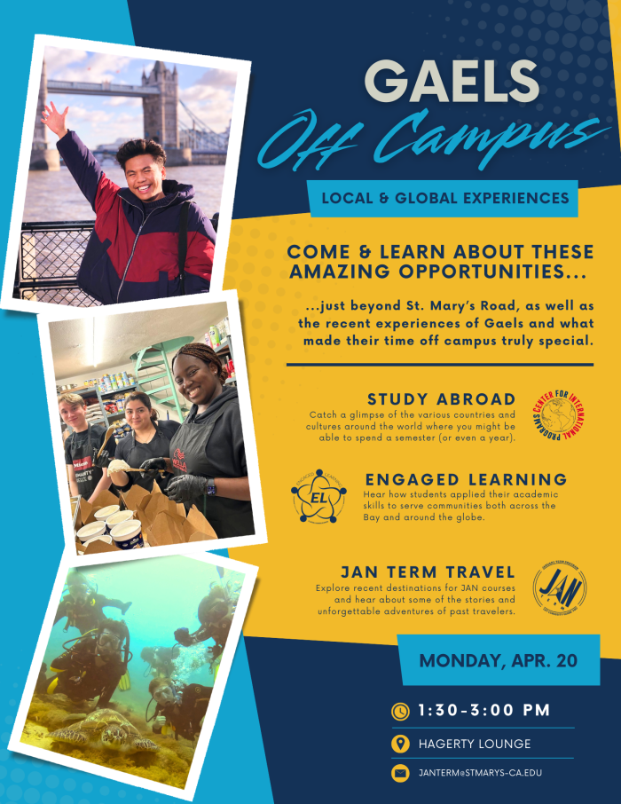 Flyer for the event Gaels Off Campus Local & Global Experiences