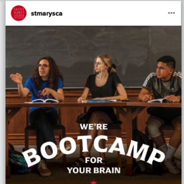SMC's instagram ad showing three students in a seminar class