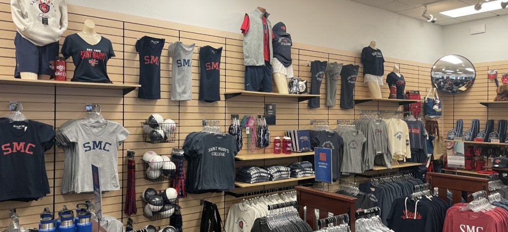 bookstore clothing on wall and hangers