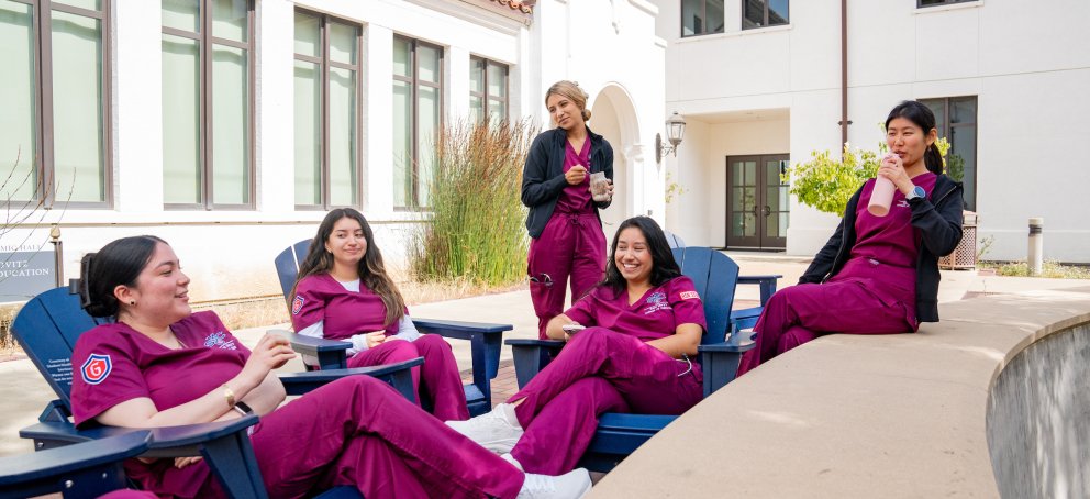 Nursing Students hanging out on campus