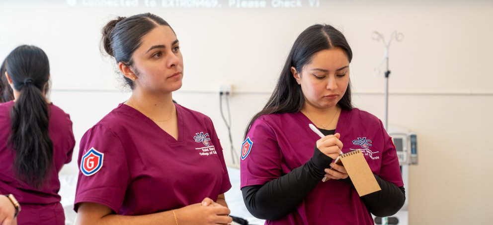 Two nurses in scrubs from a greater distance - 2025