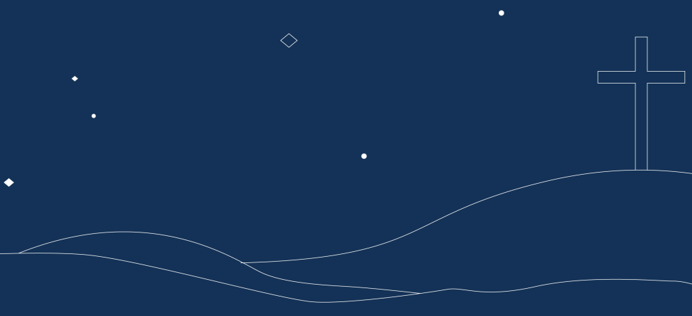 line art design of hills, Cross, and stars