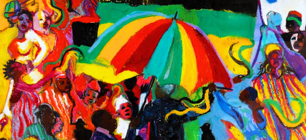 Close-up of painting by Hilda Robinson, "Mandela"