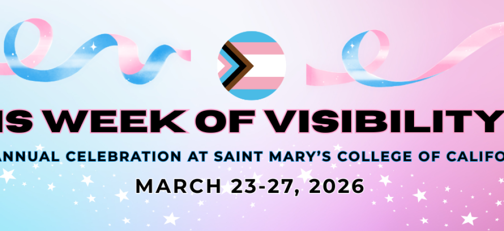 Blue and pink gradient background with transgender flag and ribbons.