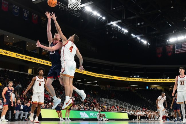 Luke Barrett shoots against USC in November 2024