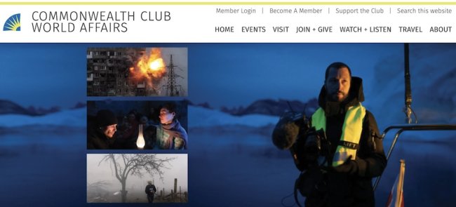 Screenshot of Commonwealth Club website showing scenes from documentary '20 Days in Mariupol'