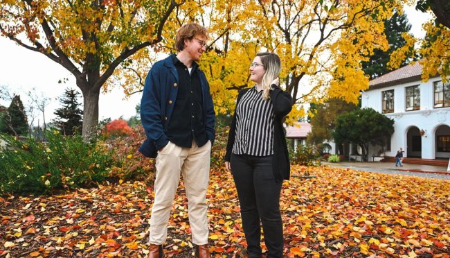 Kindra Stewart and Ryan Harper on campus