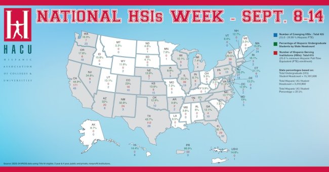 Map of US for National HSIs Week 2025