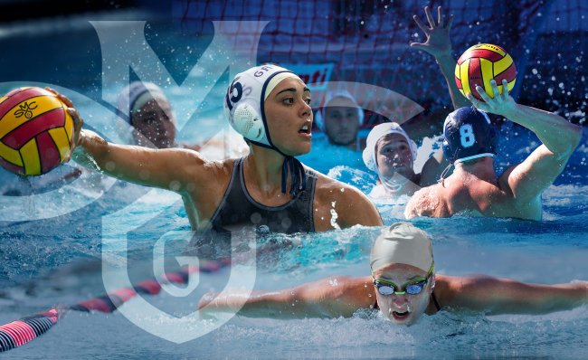 Illustration of water polo and swimming at Saint Mary's