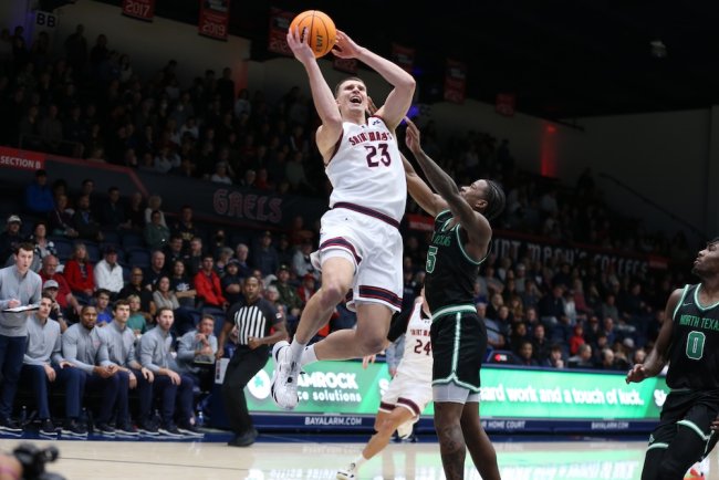Men's Basketball Player Paulius Murauskas shoots against North Texas in November 2025