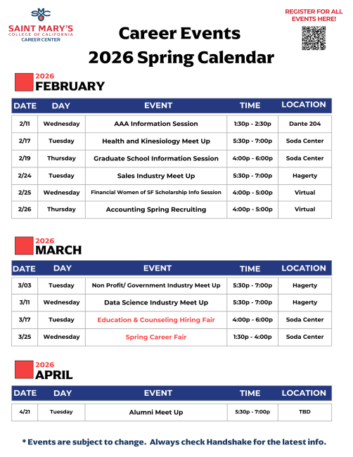 2026 Spring Calendar - Career Center