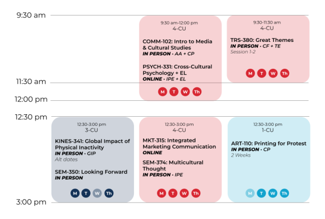 Summer Session Schedule 2
