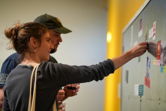 Two people attending opening night of 'Hold It Lightly' at Museum of Art in September 2023