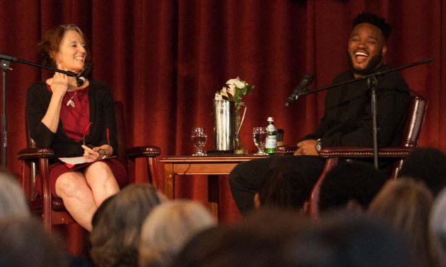 Rosemary Graham and Ryan Coogler onstage at Saint Mary's in 2018