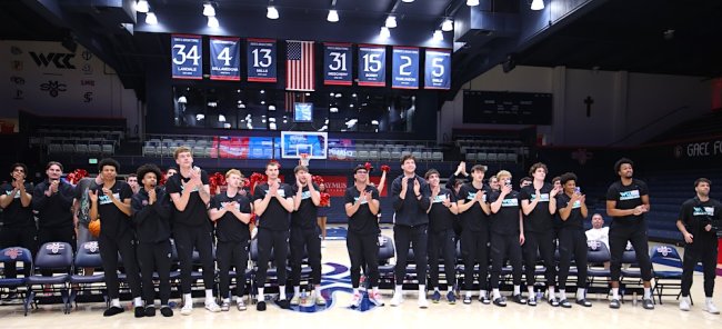 Saint Mary's Basketball players celebrate on Selection Sunday 2026