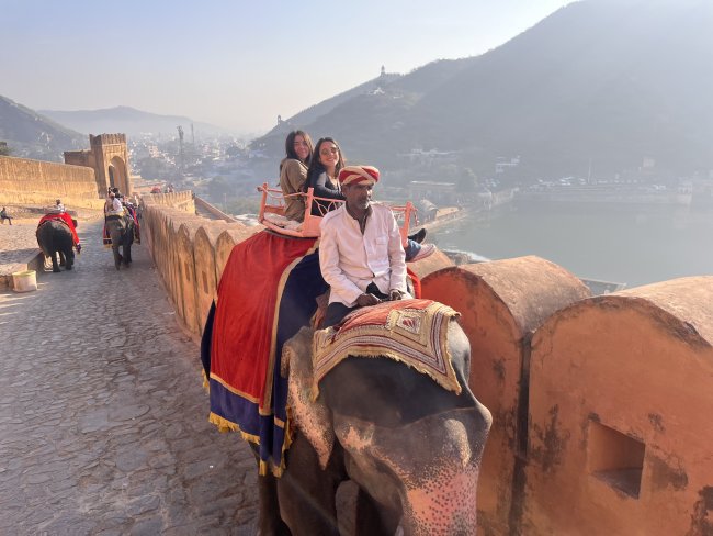 Students on an elephant