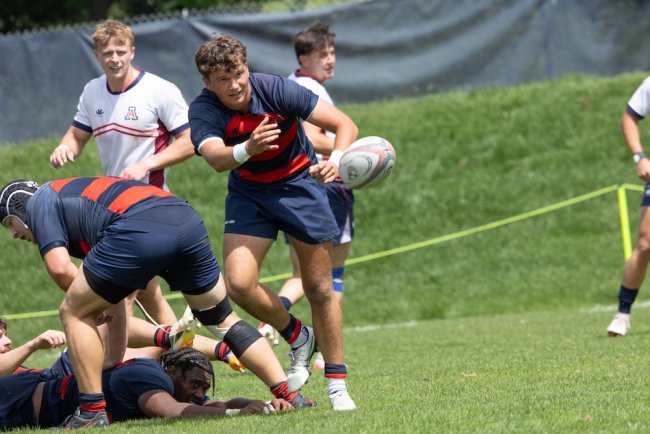rugby player Oliver Cline passes against Arizona in April 2026