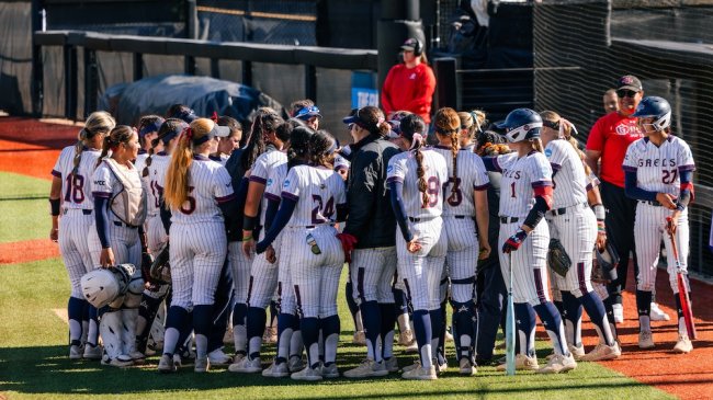SMC Softball team gathered on field at 2026 NCAA Regional Final