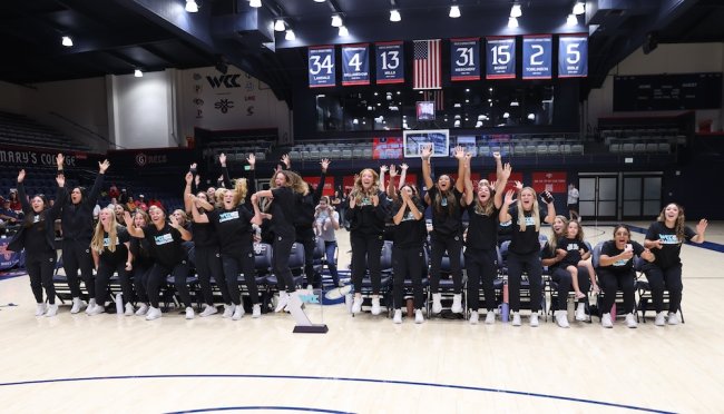 Saint Mary's Softball team cheers at NCAA Selection Show in May 2026