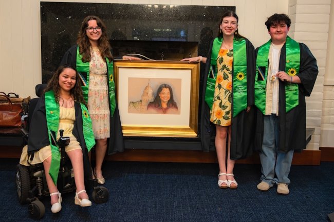 Brianna Debranca, Aya Banaja, Molly Floberg and Luca Swann by picture for Disability &amp; Neurodiversity Graduate Celebration in May 2026