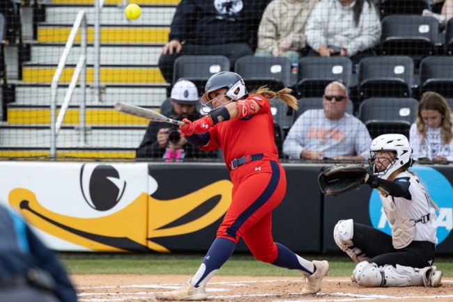 Softball player Madeline Haun hits against Idaho State in NCAA Regional in 2026