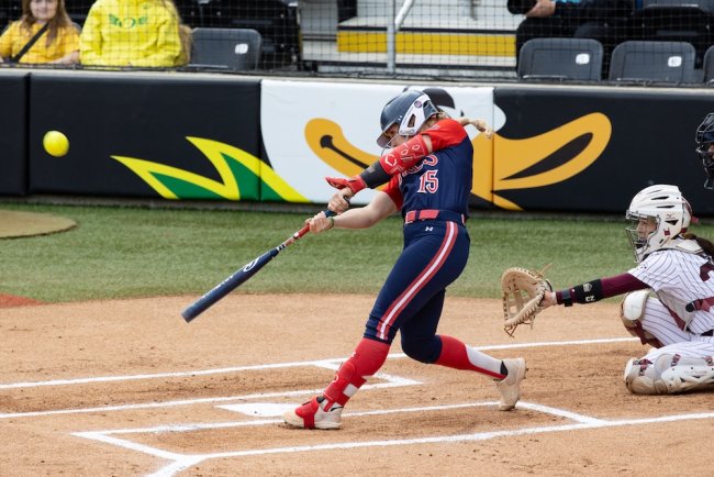 Softball player Sam Buckley hits a homer against Mississippi State at NCAA Regional in 2026