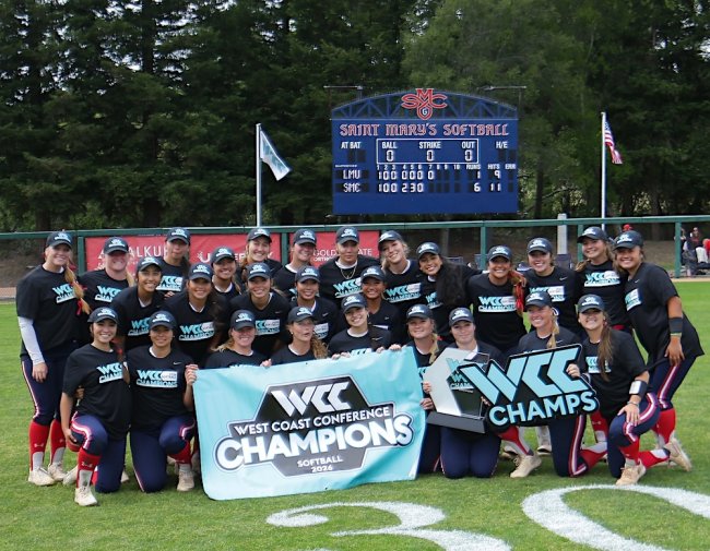 Saint Mary's Softball team with WCC Champions banner