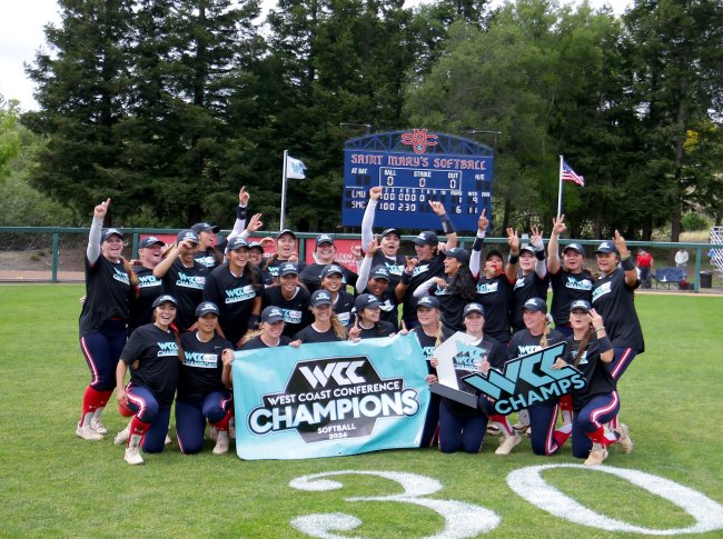 Softball team with WCC banner in 2026