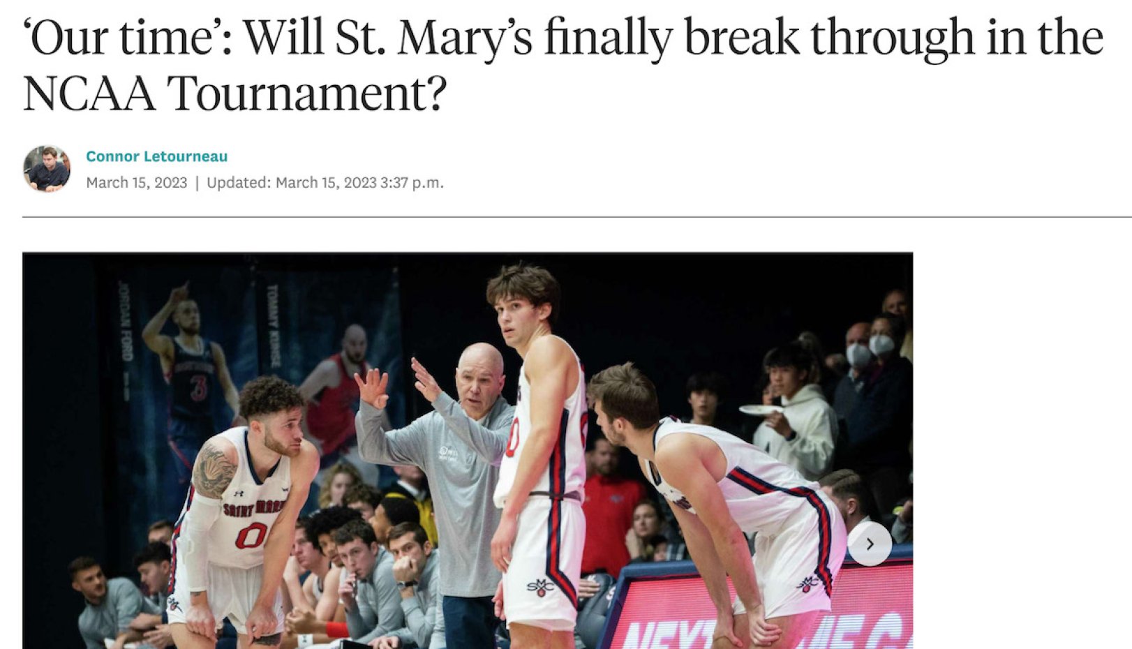 Basketball players and headline 'Our Time': Will Saint Mary's finally break through in the NCAA Tournament?