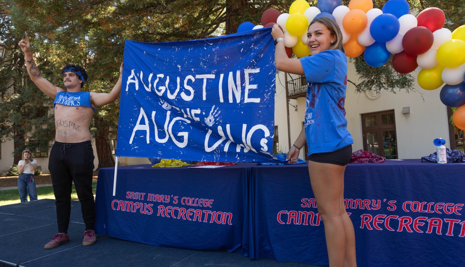 Augustine Hall with their Hall Flag