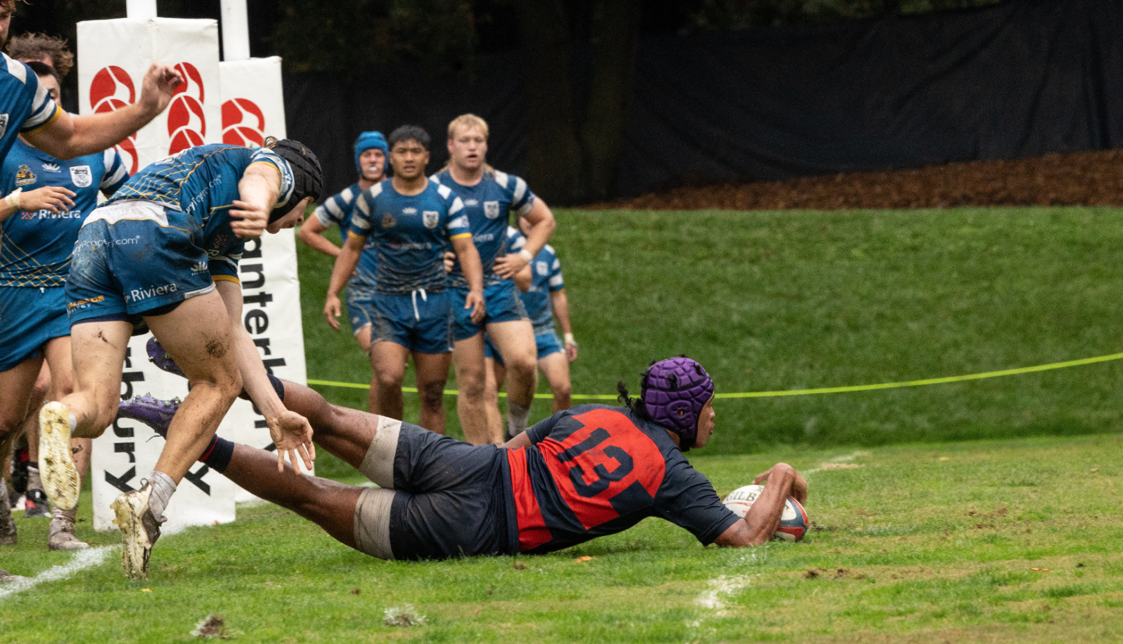 Men's Rugby Player Scores a Try