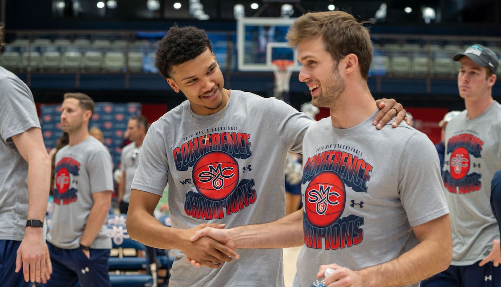 Men's basketball players celebrate earning No. 5 seed in 2024 NCAA Tournament