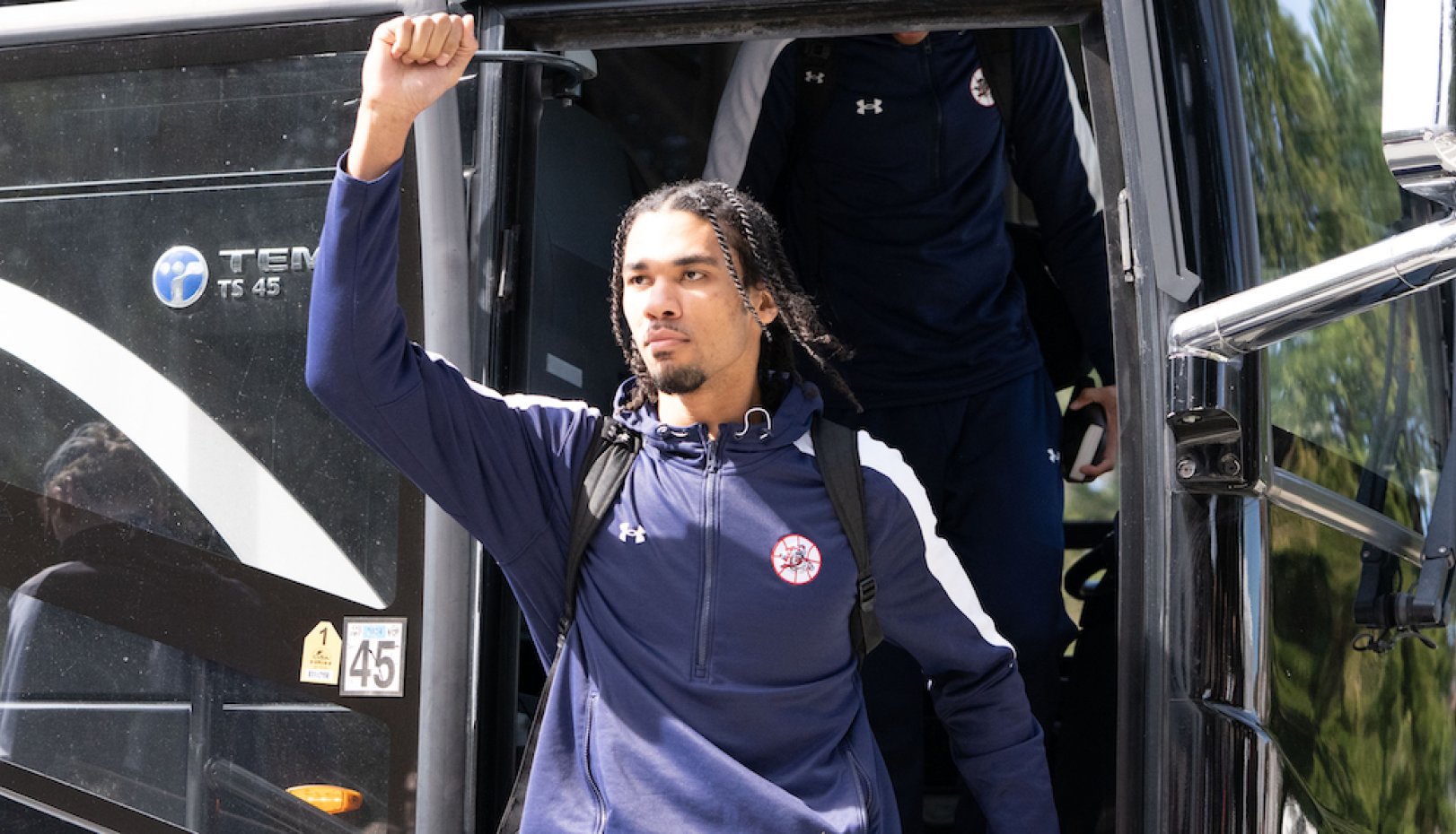 Mason Forbes as Saint Mary's community welcomes home the Men's Basketball in March 2024 after they won the WCC Tournament Championship