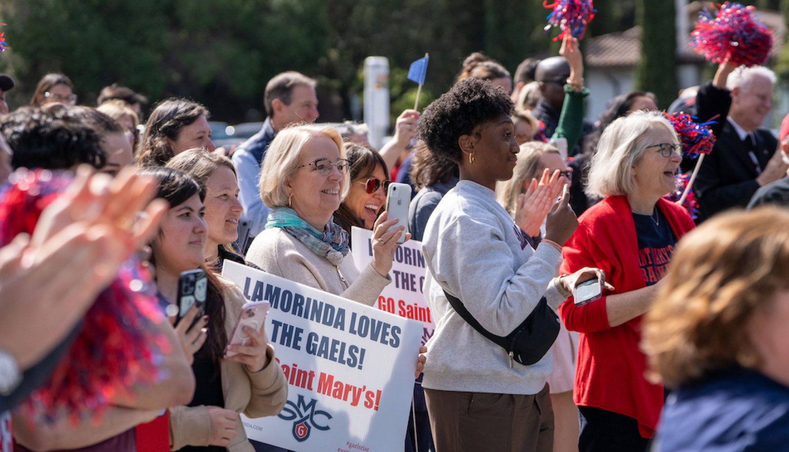 Saint Mary's community welcomes home the Men's Basketball in March 2024 after they won the WCC Tournament Championship