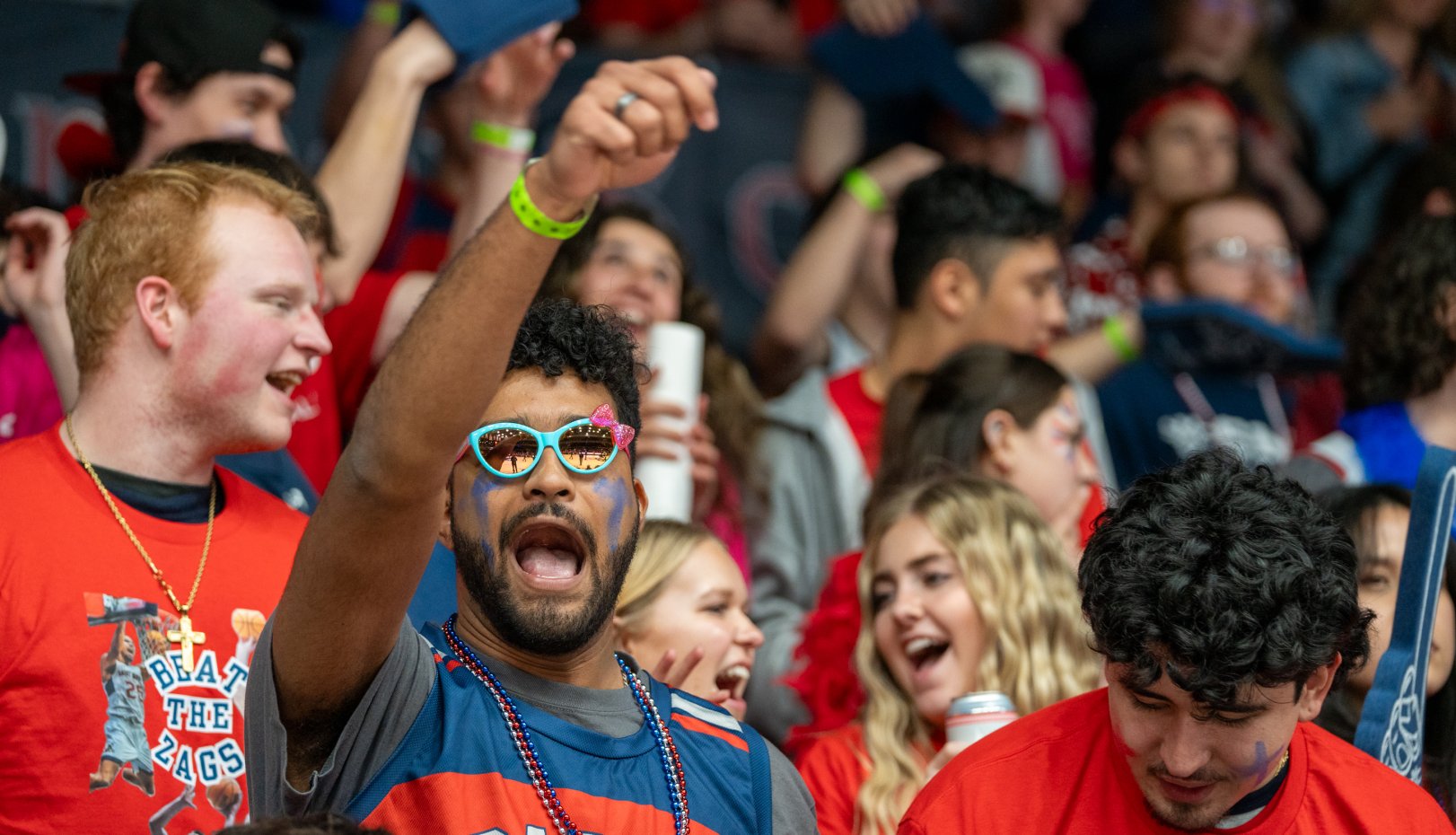 Students cheering at men's basketball game vs. Gonzaga 2024