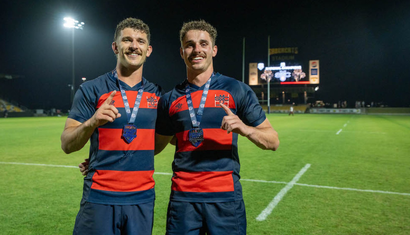 SMC rugby players and brothers Erich Storti and Mario Storti celebrate 2024 National Championship