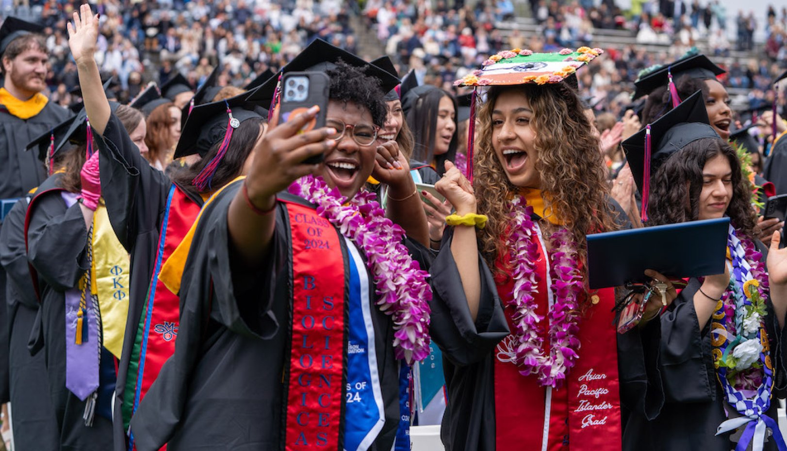 Two women take a selfie at 2024 Undergraduate Commencement
