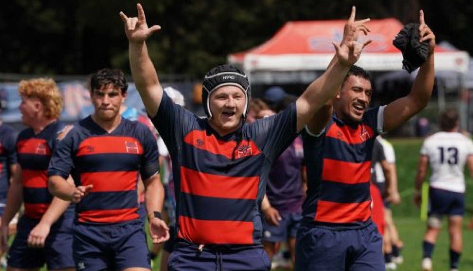 Gaels rugby players celebrate victory over Arizona in April 2026