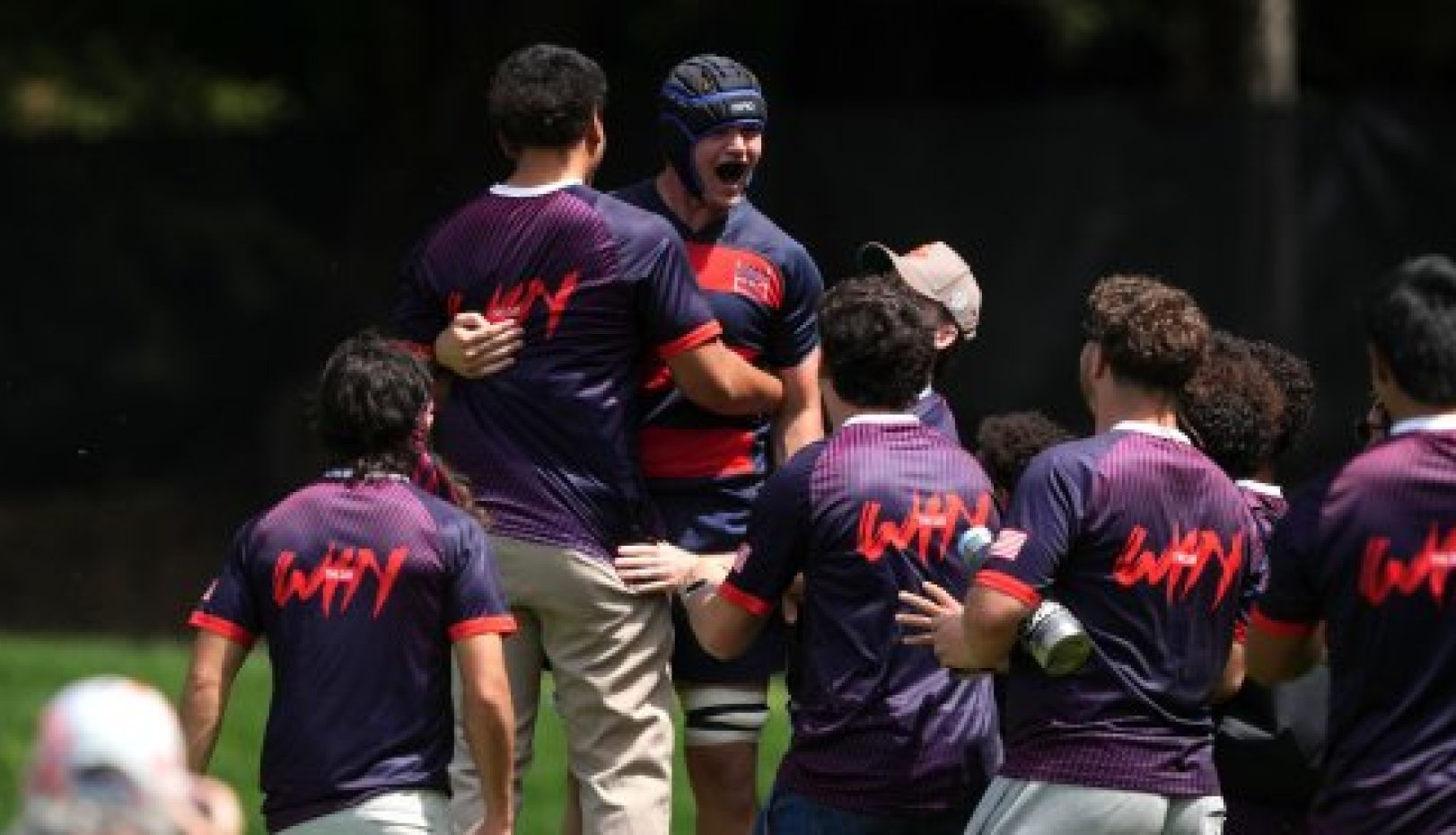Gaels rugby players celebrate winning quarter finals in April 2026