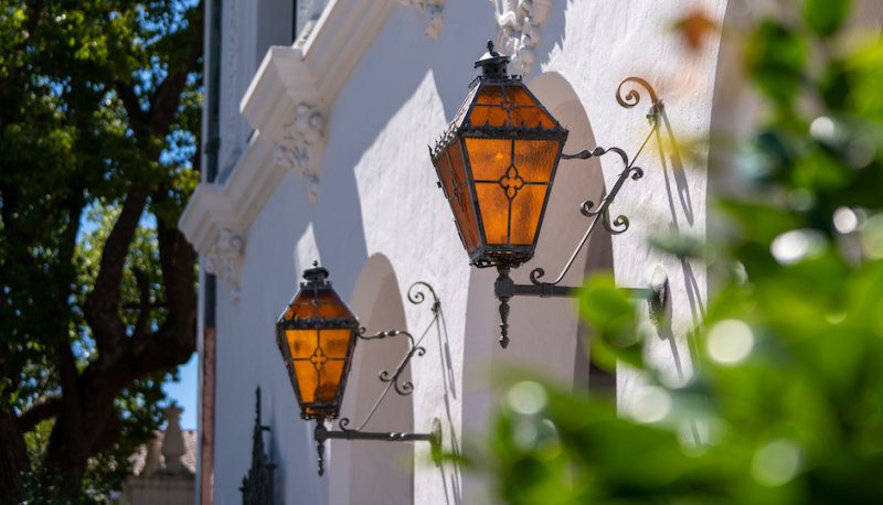 Lamps and trees on campus