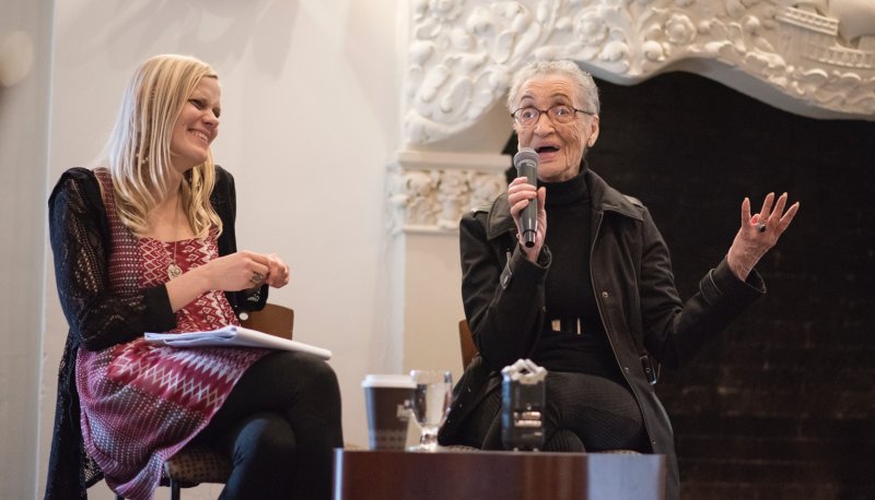 Sharon Sobotta interviews Betty Reid Soskin at an event in Hagerty Lounge