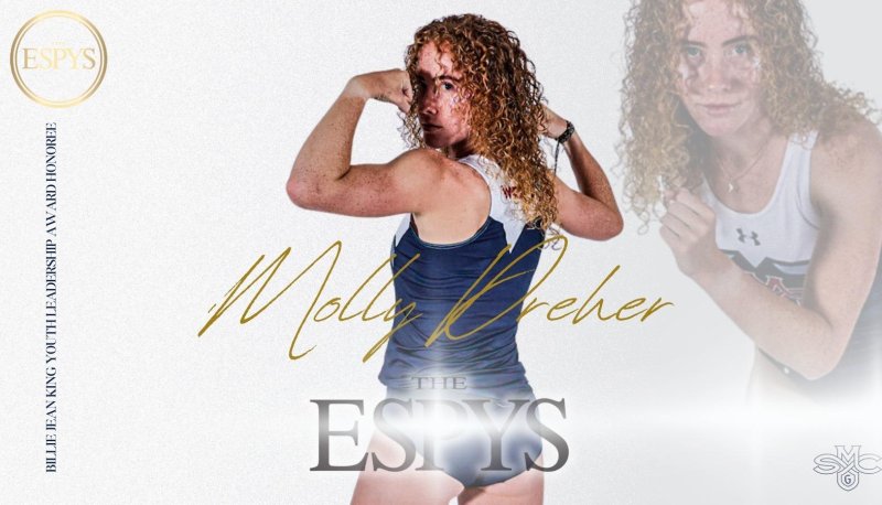 Runner Molly Dreher with text: Molly Dreher, The ESPYS, Billie Jean King Youth Leadership Award Honoree