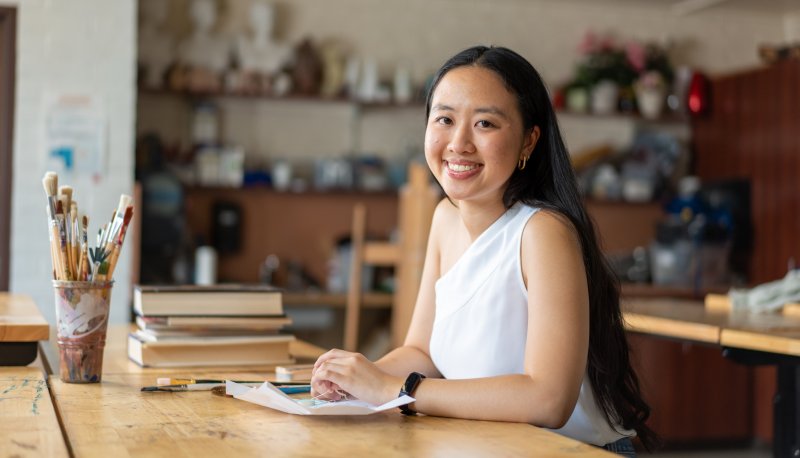 Gabrielle Ly in the SMC Art Studio
