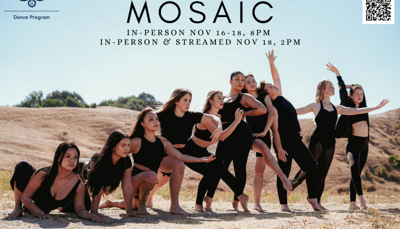 A group of 10 dancers posing outdoors with the hills around Saint Mary's in the backdrop