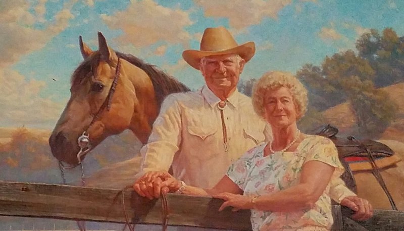 Painting of Linus and Ruth Claeys with horse behind them