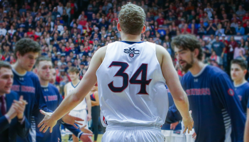 Men's Basketball player Jock Landale from behind, showing No. 34 on his jersey